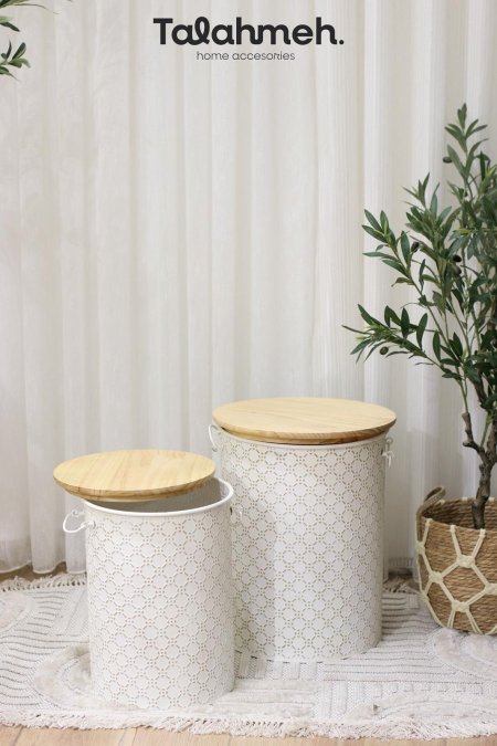 طقم سلال معدن ثقيل مع غطاء خشب